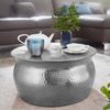 Couchtisch 60 x 30,5 x 60 cm Aluminium Silber Beistelltisch orientalisch rund, Flacher Hammerschlag Sofatisch Metall, Design Wohnzimmertisch modern, Loungetisch indisch Stubentisch klein Bild 2