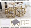 Esszimmer-Set 7-teilig mit ovalem weißen Tisch, goldfarbenem Metallgestell, 6 Hockern mit dunkelgrauen Samtkissen, 3 cm Schaumstoff, stabil Bild 5