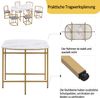 Esszimmer-Set 7-teilig mit ovalem weißen Tisch, goldfarbenem Metallgestell, 6 Hockern mit dunkelgrauen Samtkissen, 3 cm Schaumstoff, stabil Bild 4