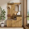 Flurgarderobe aus MDF mit Spiegel, Sitzkissen & Schuhschrank, 110x37x185,5 cm, Schwarz/Natur Bild 5