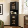 Merax 166.5cm Badschrank mit Lichtleiste, Badmöbel, Eckschrank mit zwei Ablagefächern, offenes Fach mit verstellbaren Einlegeböden, schwarz Bild 2