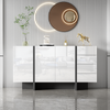Merax Weißer Hochglanz-Sideboard, moderner und schlichter Anrichte mit 3 Türen und 4 Schubladen, leicht zu reinigen, ideal für Wohnzimmer oder Esszimmer Bild 5