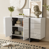 Merax Weißer Hochglanz-Sideboard, moderner und schlichter Anrichte mit 3 Türen und 4 Schubladen, leicht zu reinigen, ideal für Wohnzimmer oder Esszimmer Bild 2