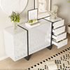 Merax Weißer Hochglanz-Sideboard, moderner und schlichter Anrichte mit 3 Türen und 4 Schubladen, leicht zu reinigen, ideal für Wohnzimmer oder Esszimmer Bild 3