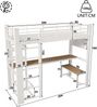 Merax Hochbett, 90×200 cm, Kinderbett, Metall, mit LED-Lichtleiste, mit Ablagen, Holzschreibtisch, Wäschetrocknungsstange, ohne Matratze, Weiß Bild 4