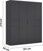 rauch Kleiderschrank, Drehtürenschrank TICAO, 6-türig, 2 Schubkästen, inkl. Türdämpferset, Grau metallic, 181 x 210 x 54 cm Bild 4