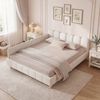 Merax Polsterbett, Kinderbett 140 x 190 cm, Bett mit und gepolstertes Kopfteil und Rausfallschutz, Bettbeine aus Massivholz, Samt, beige Bild 5