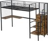 Hochbett Liegefläche 90x200 cm aus Metall und MDF mit integriertem Kleiderschrank, seitlicher Holztreppe und EN747-Zertifizierung, ohne Matratze Bild 4