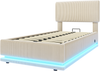 LVHOM Polsterbett mit USB-Anschluss und LED-Beleuchtung, Nadelstreifen Bettgestell, Polsterbett/Doppelbett/Stauraumbett/Boxbett, Weicher, hautfreundlicher Samtstoff, Integriertes Hydrauliksystem, 90 x 200 cm Bild 2