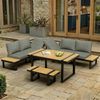 MODFU Gartenlounge-Set 6-Sitzer 2-in-1 mit Tisch, Pollywood, verstellbar, (Set, 3-tlg, Eckgruppe in Grau/Schwarz, pflegeleichte Tischplatte), Verstellbare Rückenlehnen, Stahlrohr, mit Esstisch, Bank & Sofa Bild 3