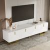 Merax TV-Schrank, Lowboard mit strukturierten Türen, TV-Möbel, goldene Griffe und goldene Beine, Weiß Bild 3
