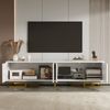 Merax TV-Schrank, Lowboard mit strukturierten Türen, TV-Möbel, goldene Griffe und goldene Beine, Weiß Bild 5