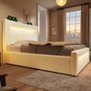 Polsterbett 90x200 cm mit Matratze, hydraulischem Stauraum, LED, USB- & Type-C-Ladeanschluss, Beige Bild 4