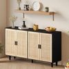 Schrank, 4-türiger Rattan Dekoschrank elegant und funktionell für Schlafzimmer Wohnzimmer Büro, Rattan, Schwarz, 158 cm Bild 2