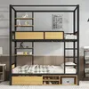 Etagenbett mit 2 Liegeflächen und Lattenrost, 90x200 cm, Kinderbett mit Regal, Schublade und Rausfallschutz, Metallbett Bild 2