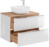 Badmöbel Set mit Doppel-Waschtisch inkl. 2 Keramik-Becken TOSKANA-56 Hochglanz weiß/Wotaneiche B/HT ca. 260/200/46 cm Bild 3