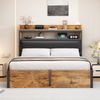 Bettrahmen 140 x 200 mit hydraulischer Hebevorrichtung, USB, gepolstertem Kopfteil, Vintage-Design aus Holz und Metall, verstecktem Stauraum Doppelbett Moderne Schlafzimmermöbel Schwarz Bild 3