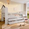 Merax Kinderbett, Einzelbett, Jugendbett, Halbhohes Bett, 90x200cm, Hausform, Fenster, 4 Schubladen, LED-Lichtleiste, Lagerleiter, ohne Matratze, Weiß Bild 3