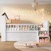 Merax Kinderbett, Einzelbett, Jugendbett, Halbhohes Bett, 90x200cm, Hausform, Fenster, 4 Schubladen, LED-Lichtleiste, Lagerleiter, ohne Matratze, Weiß Bild 5