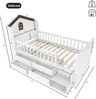 Merax Kinderbett, Einzelbett, Jugendbett, Halbhohes Bett, 90x200cm, Hausform, Fenster, 4 Schubladen, LED-Lichtleiste, Lagerleiter, ohne Matratze, Weiß Bild 4
