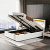 oyajia Polsterbett Doppelbett mit Steckdosen & LED Beleuchtung,Hydraulischem Stauraum (Funktionbett mit Hydraulikstange,Tragfähigkeit: 365kg, Strapazierfähig,Metallrahmen), Bettgestell mit Lattenrost,Leinenmaterial Polsterbett, ohne matratze Bild 3