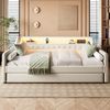 Bett Polsterbett 90x200 cm Leinen, mit app‑gesteuerter LED, Ausziehbett & USB, Lattenrost inklusive,Beige Bild 3