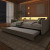 Bett Polsterbett 90x200 cm Leinen, mit app‑gesteuerter LED, Ausziehbett & USB, Lattenrost inklusive,Beige Bild 2