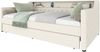 Bett Polsterbett 90x200 cm Leinen, mit app‑gesteuerter LED, Ausziehbett & USB, Lattenrost inklusive,Beige Bild 5