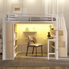 HAUSS SPOLE Hochbett 140 x 200 mit schreibtisch,Metallbett mit stauraumfach LED-Lichtleiste (mit integriertem Schreibtisch, Ablagefach, LED-Lichtleiste und Treppenstauraum, 140x200 cm) ohne Matratze Bild 2