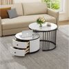 REDOM Couchtisch Couchtisch Set 2-teilig rund in Marmoroptik Weiß (Sofatisch, Wohnzimmertisch, 2-St, 60*60*45.5+50*50*32 cm(L*W*H), mit 2 Schubladen, hochglänzender Marmoroptik Bild 2