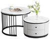 REDOM Couchtisch Couchtisch Set 2-teilig rund in Marmoroptik Weiß (Sofatisch, Wohnzimmertisch, 2-St, 60*60*45.5+50*50*32 cm(L*W*H), mit 2 Schubladen, hochglänzender Marmoroptik Bild 4
