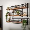 Wandregal aus Akazie massiv, Baumkanten-Design, Metallrahmen schwarz, 3 Ablagen, natur Bild 2