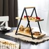 Etagere mit 2 Etagen aus Bambus und Metallgestell in Mattschwarz - Perfekt zum Servieren von Obst Bild 2