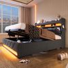 Merax Doppelbett Polsterbett 140*200, Stauraum Kopfteil mit USB und Typ C-Port ,360-Surround-LED-Funktion rund um Kopf- und Fußende des, Betten mit Hydraulisch Stauraum, Grau, Leinen(Ohne Matratze) Bild 3
