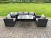 Fimous 5-Sitzer Gartenmöbel Lounge Sofa Set mit Sofa Rechteckiger Esstisch Sesseln Beistelltisch Dunkelgrau Gemischt Bild 2
