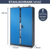 Aktenschrank abschließbar JAN - 5 Ebenen verstellbar, Flügeltüren | Metallschrank Werkstatt Mehrzweckschrank Büroschrank aus Stahl Werkzeugschrank, 185x115x40cm Anthrazit-Blau Bild 2