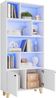Bücherregal, Beine aus Massivholz, mehrere Ablagefächer, Doppeltüren, LED-Farbwechsel-Ambientelicht, Fernbedienung, einfache Form, Weiß, 80 x 30 x 173 cm Bild 4