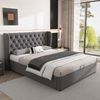 Merax Doppelbett, 140 x 190 cm, hydraulisch verstellbares Funktionsbett mit Lattenrost und Stauraum, Samt, grau Bild 5