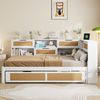 Schlafsofa Weiß Mit Rattan 140x200 Ausziehbett Multifunktionale Ladestation Massivkiefer 120kg Tragkraft Doppelbett Gästebett Bild 3