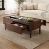 Moderner Couchtisch mit Schubladen & Glasplatte – Dunkelbraunes Holzdesign, Holzmaserung in Marmoptik, Metallbeine & viel Stauraum für Wohnzimmer Bild 4