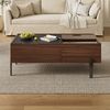 Moderner Couchtisch mit Schubladen & Glasplatte – Dunkelbraunes Holzdesign, Holzmaserung in Marmoptik, Metallbeine & viel Stauraum für Wohnzimmer Bild 3