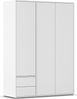 rauch Kleiderschrank Nabila, Drehtürenschrank, Garderobenschrank, 3-türig, 2 Schubkästen, mit 1 Kleiderstange und 3 Einlegeböden, Farbe Weiß, mit Push-to-Open Funktion, 140x194x53cm Bild 3