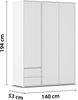 rauch Kleiderschrank Nabila, Drehtürenschrank, Garderobenschrank, 3-türig, 2 Schubkästen, mit 1 Kleiderstange und 3 Einlegeböden, Farbe Weiß, mit Push-to-Open Funktion, 140x194x53cm Bild 4