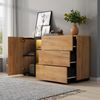 LED Sideboard Schwarz-Braun mit verstellbaren Böden, Schubladen, Glasregale, RGB LED App-Steuerung, modernes Wohnzimmer Bild 3