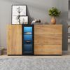 LED Sideboard Schwarz-Braun mit verstellbaren Böden, Schubladen, Glasregale, RGB LED App-Steuerung, modernes Wohnzimmer Bild 5