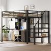 Merax Hochbett Metallbett Kinderbett 140x200cm mit großen Stauraum und Treppe, schwarz Bild 2