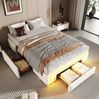 Bettgestell 90x200 cm mit Schubladen und LED-Lichtleiste – Polsterbett in Weiß aus PU-Leder Bild 3