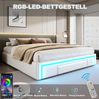 Bettgestell 90x200 cm mit Schubladen und LED-Lichtleiste – Polsterbett in Weiß aus PU-Leder Bild 5