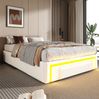 Bettgestell 90x200 cm mit Schubladen und LED-Lichtleiste – Polsterbett in Weiß aus PU-Leder Bild 2