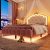 Polsterbett 140x200 cm Rosa mit Lattenrost und App-gesteuerter LED-Ambientebeleuchtung – Prinzessinnen-Design Bild 5